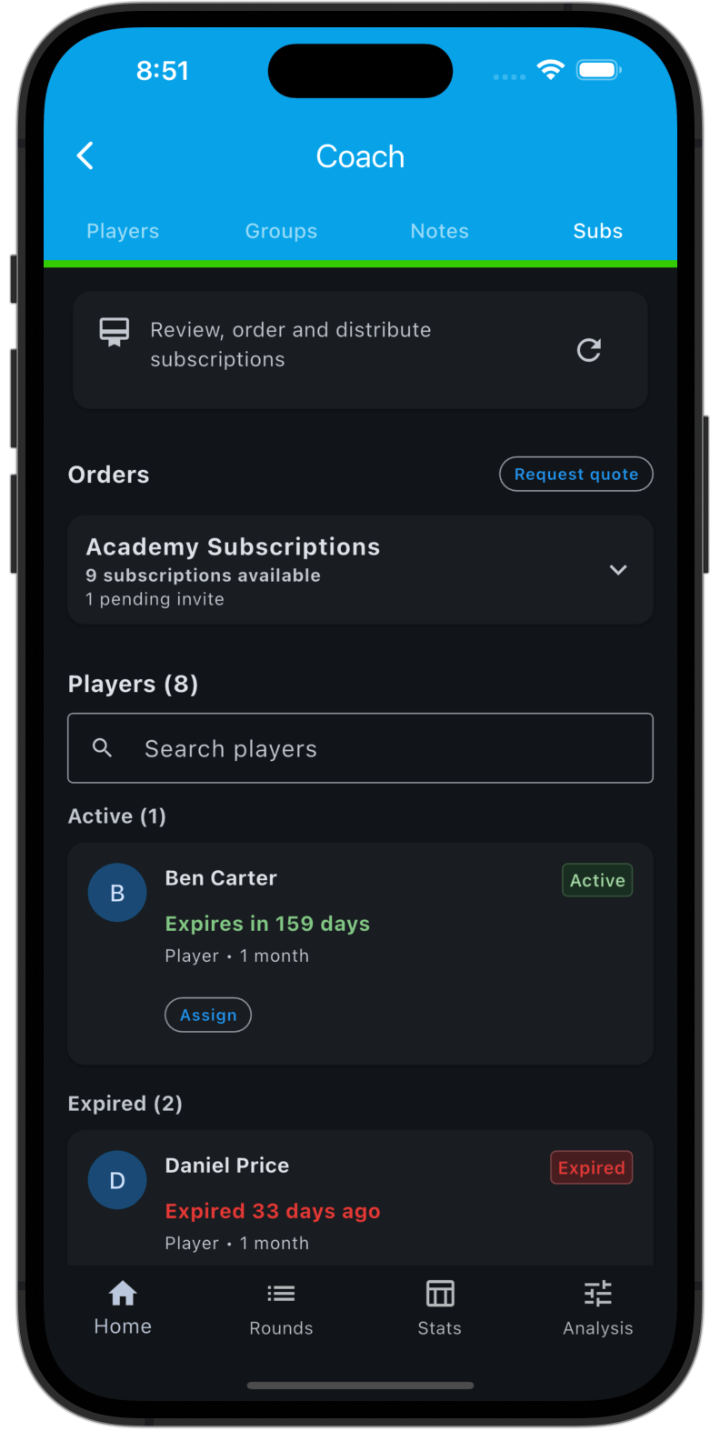 Manage Player Subscriptions