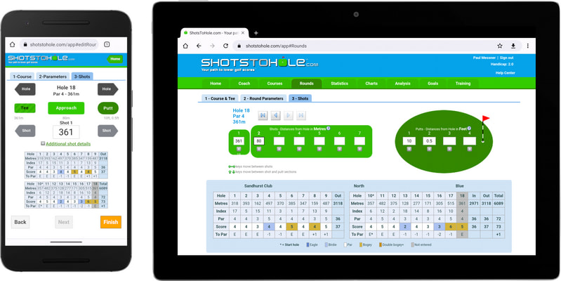 Golf shot entry on tablet or desktop